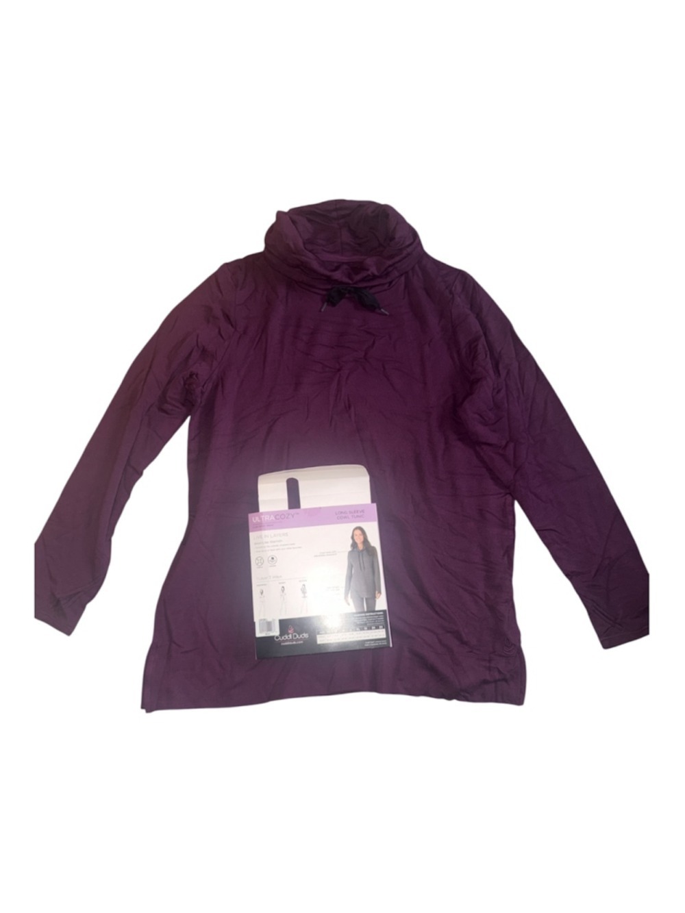 Cuddl Duds Ultra Cozy Cowl Tunic Top with Thumbholes - Deep Purple Size Large